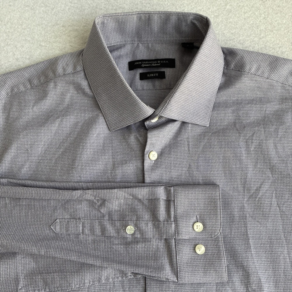John Varvatos U.S.A. Mens Slim Fit Micro Check Dress Shirt 16.5 34/35 Purple